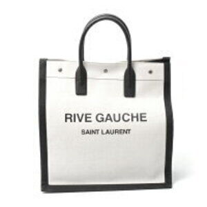 Saint Laurent Rive Gauche Tote Bag Canvas Leather White Black
